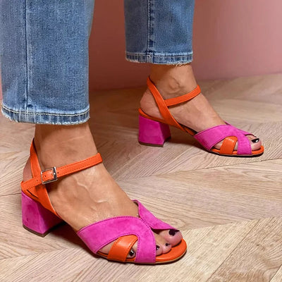 Lorette - Color Block Orthopedic Sandals with Comfortable Heel