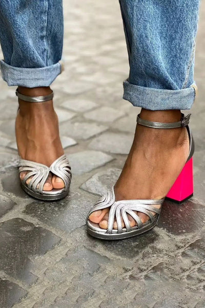 Seraphina - Shiny Orthopedic Sandals with Chunky Heel and Elegant Buckle
